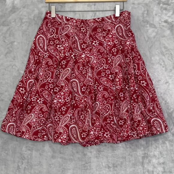 Tommy Hilfiger Skirt Womens 6 Red Paisley Boho A-Line Cotton Side Zip Summer - Picture 1 of 8